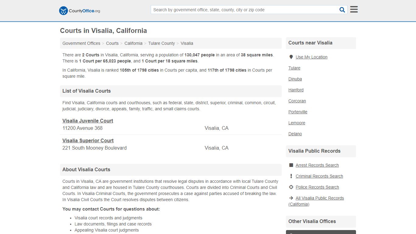 Courts - Visalia, CA (Court Records & Calendars) - County Office